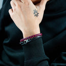 Leather Woven Titanium Steel Red And Black Color Leather Male Bracelet