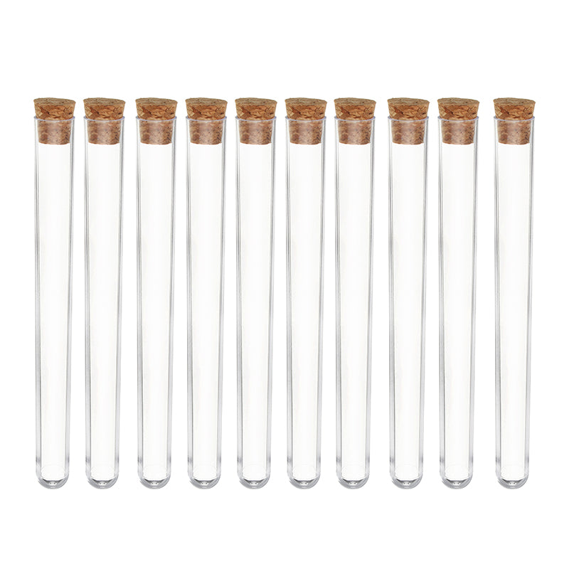 10pcs 15x150mm Plastic Test Tube With Cork Stopper Round Bottom