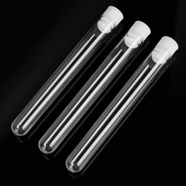 50Pcs 12x100mm Clear Plastic Test Laboratory Tubes Container with White Push Caps
