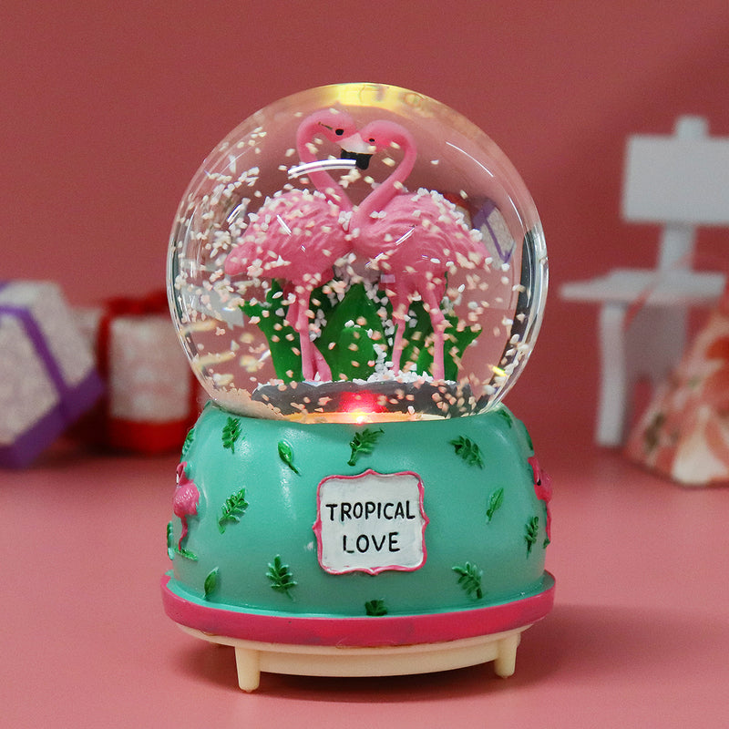 Creative Crystal Flamingo Musical Snow Globe Music Box Valentine's Birthday Gift