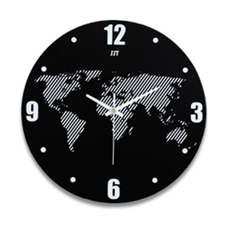 World Map Wall Clock Modern Travel Around Density Fibreboard Record Home Kitchen