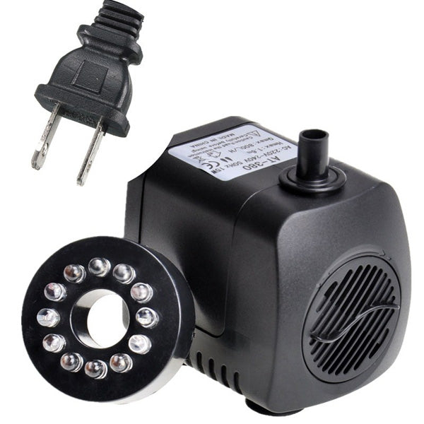 800L/H 210 GPH Submersible Water Pump For Aquarium Fish Tank Pond Fountain With 12 LED Lights