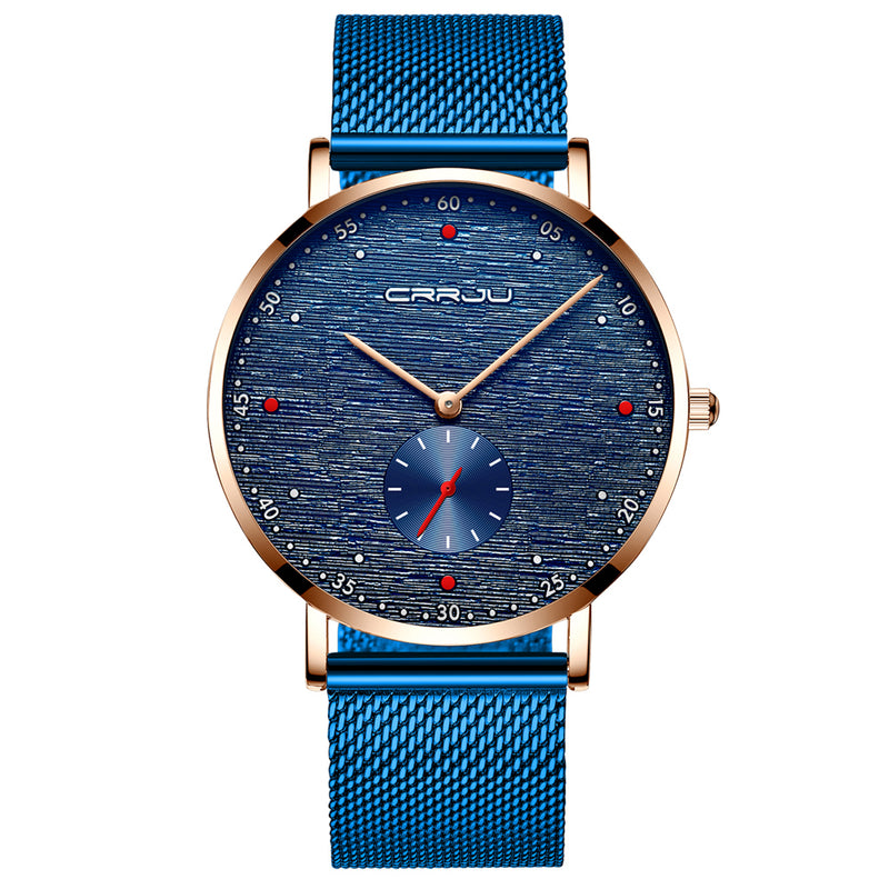 CRRJU 2163 Fashion Red Dot Design Full Steel Independent Second Dial Men Quartz Watch