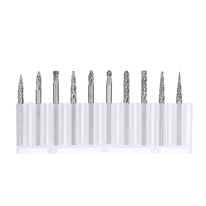 10pcs 3mm Double Lines Tungsten Carbide Burr Rotary File Drill Bits Milling Cutter Set