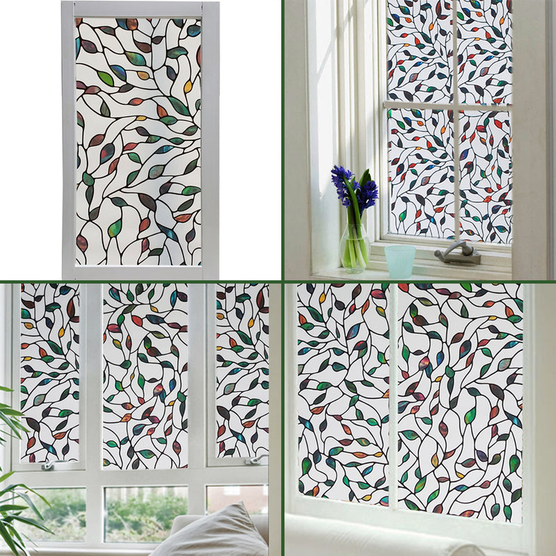 46x100cm Window Film Sticker Leaf Stained Glass Static DIY Home Decorations