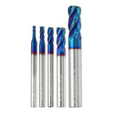 Drillpro 5pcs 2-8mm HRC65 Blue NACO Coated Round Nose Milling Cutter 4 Flutes End Mill CNC Tool