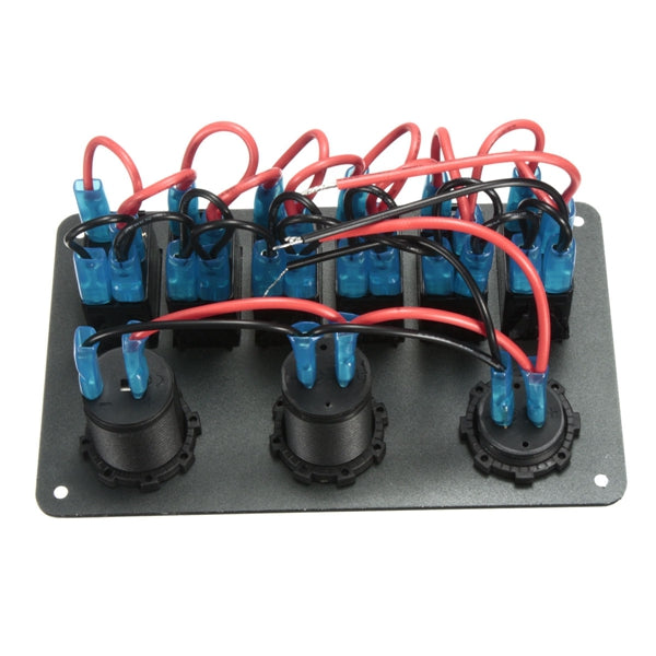 6 Gang LED Rocker Switch USB Charger Socket Volt Meter Panel For Car Marine Boat