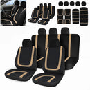Full Set Car Seat Cover Polyester For Auto Truck SUV 5 Heads Beige&Black
