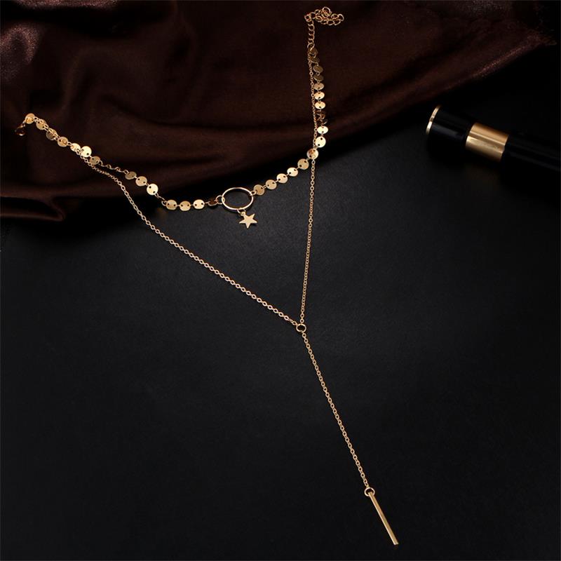 Bohemian Multilayer Necklace Star Bar Tassel Pendant Fashion Paillette Chain Necklace for Women
