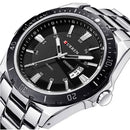 CURREN 8110 Silver Black Date Sport Stainless Steel Strap Men Wrist Watch