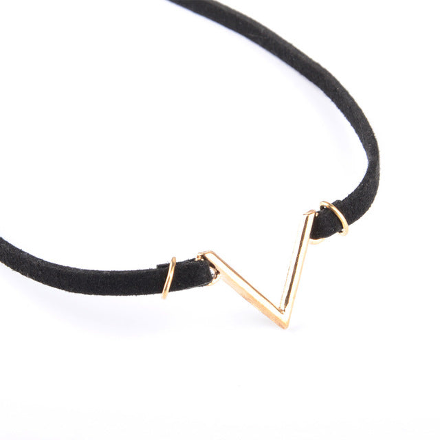 Simple Deerskin V-shaped Pendant Necklace