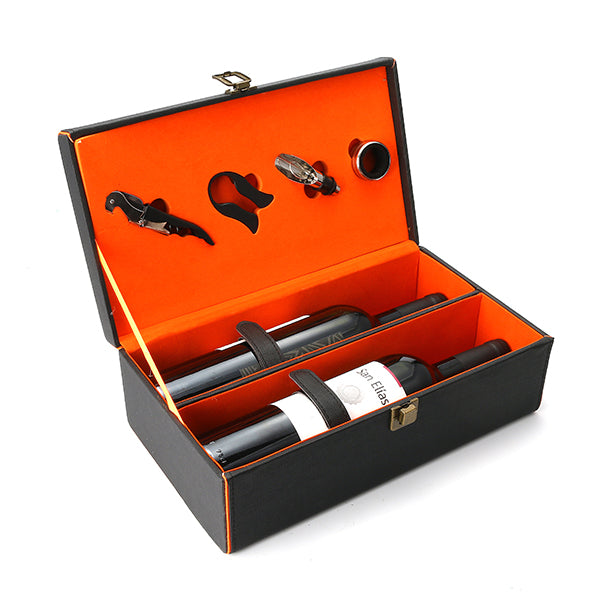 KCASA KC-WG02 Large Weeding Leathern Wine Bottle Gift Box Set With Corkscrew Pourer Collar Cutter