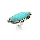 Bohemian Retro Blue Turquoise Ring Sliver Carved Women Rings Accessories