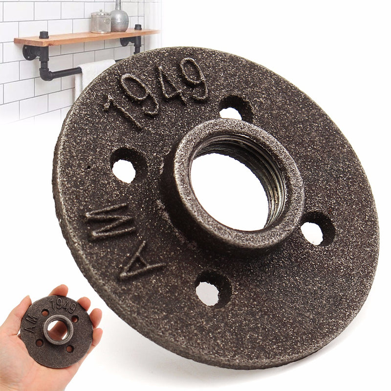 2pcs 3/4 Inch Black Malleable Iron Floor Flange Fitting Pipe NPT Antique Wall Flange Seat