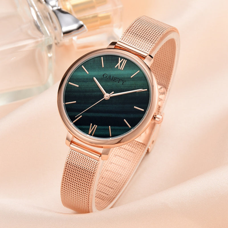 GAIETY G574 Colorful Rose Gold Steel Band Ladies Wrist Watch Ultra Thin Quartz Watch
