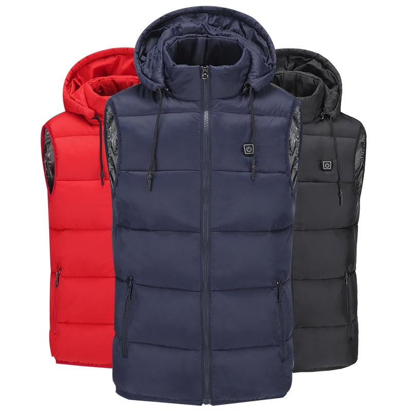 Electric Winter Warm Heated Waistcoat USB Charging Cotton Intelligent Heating Hooded Jacket Clothing