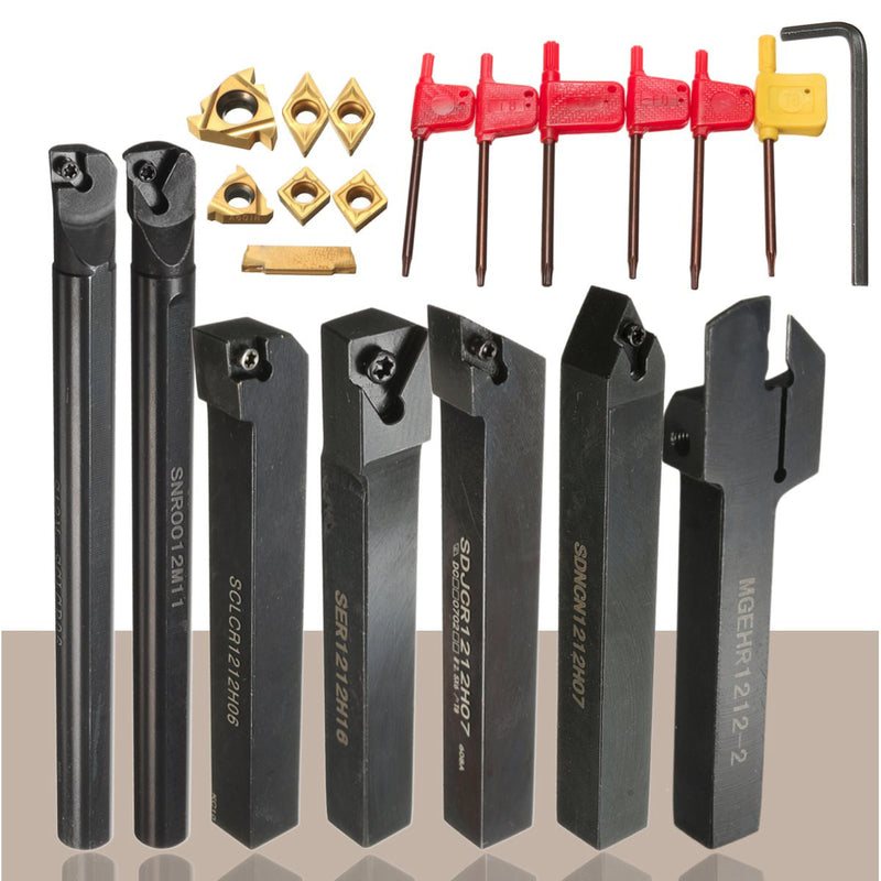 7pcs 12mm Shank Lathe Set Boring Bar Turning Tool Holder Kit With Carbide Inserts