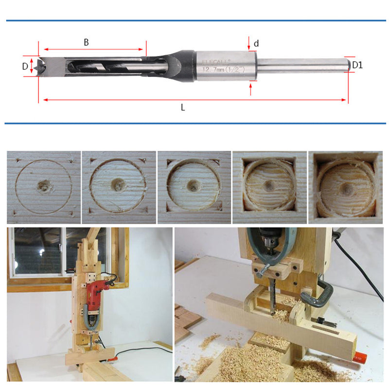 7pcs 6-12.7mm Square Hole Saw Drill Bit Set Mortising Chisel Twist Auger Drill Bits