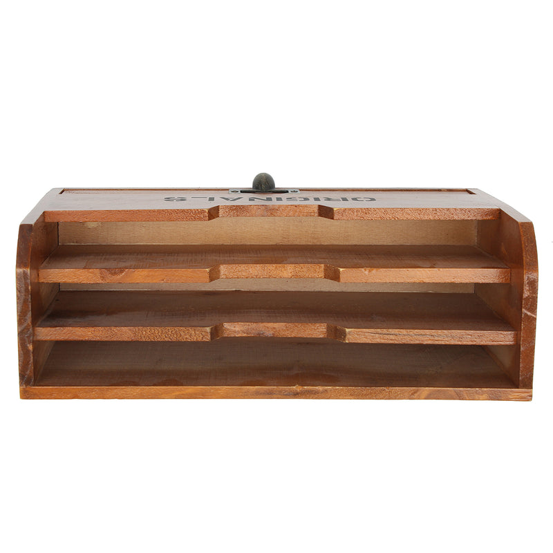 3 Tier Wood Letter Pen Rack Stationery Drawer Holder Desktop Organizer Storage Mail Sorter