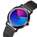 SANDA P1031 Fashion 3D Colorful Gradient Dial Steel Leather Strap Men Quartz Watch