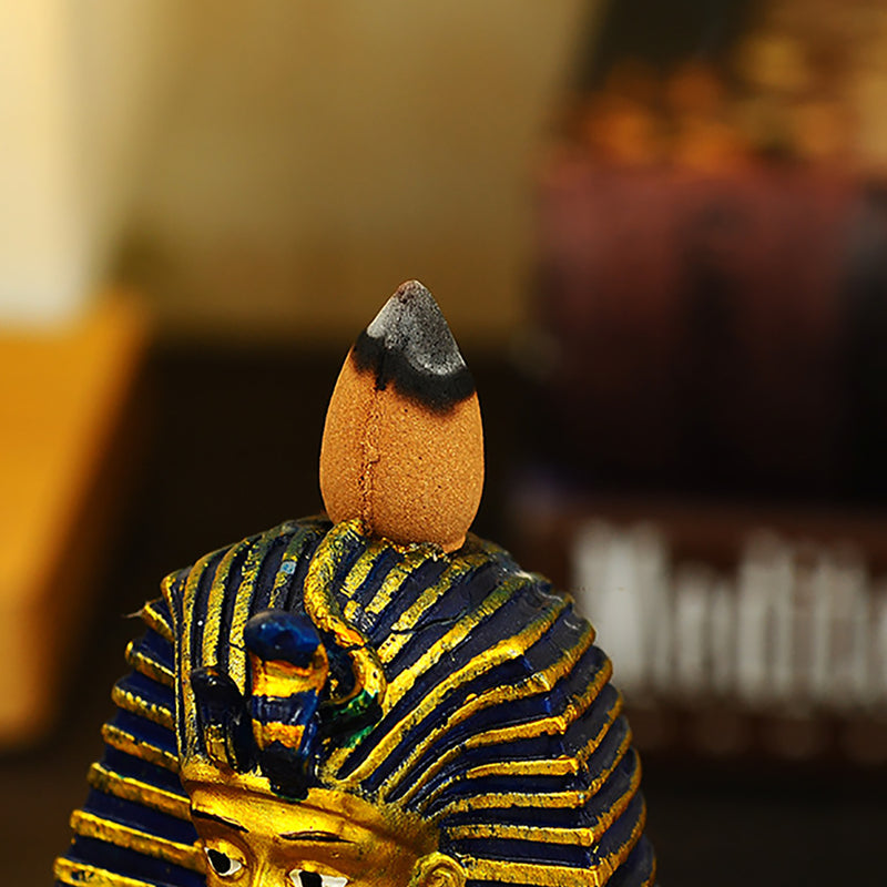Seraphic Egyptian Pharaoh King Golden Backflow Incense Burner Holder