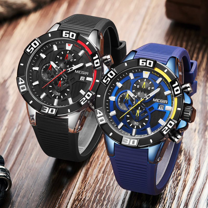 MEGIR 2121 Analogue Waterproof Military Style Silicone Strap Fashion Quartz Watch Men Watch