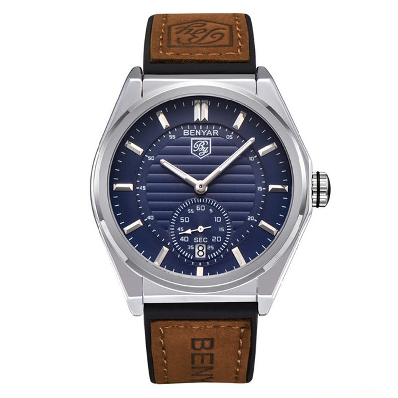 BENYAR 5125M Sport Men Watch 3ATM Waterproof Calendar Leather Strap Quartz Watch