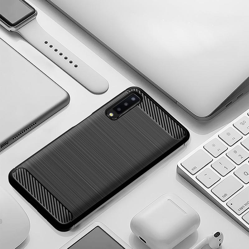 Mofi Protective Case For Samsung Galaxy A7 2018 Carbon Fiber Brushed Finish Fingerprint Resistant