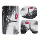 Paris Eiffel Tower Style Waterproof Bathroom Shower Curtain and Pedestal Toilet Seat Lid Bath Mat