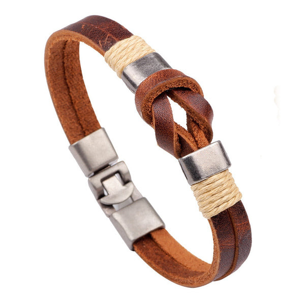 European Style Retro Vintage Leather Men Bracelet Buckle Double layers Chain