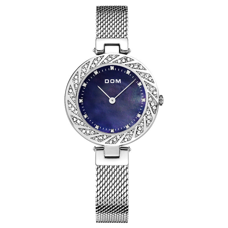 DOM G-1279 Crystal Casual Style Ladies Wrist Watch Mesh Steel Band Quartz Watch