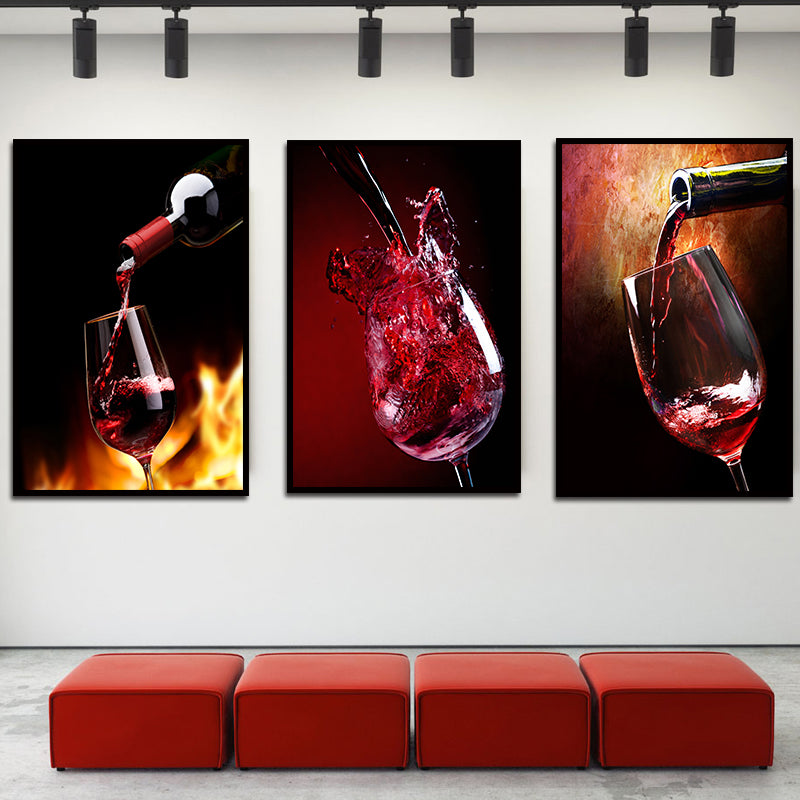 Miico Hand Painted Three Combination Decorative Paintings Red W-ine Glass Wall Art For Home Decoration