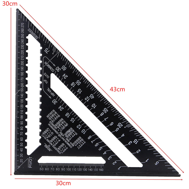 Raitool AR01 43X30X30cm Metric Aluminum Alloy Triangle Ruler Black Triangular Ruler