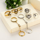 Women's 5 Pcs Vintage Ring Set Gold Silver Moon Opal Gem Trendy Knuckle Rings Gift