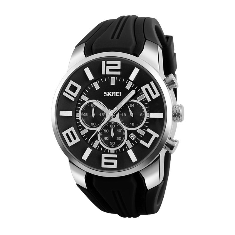 SKMEI 9128 Chronograph Sport Men Wrist Watch Silicone Strap Waterproof Quartz Watches