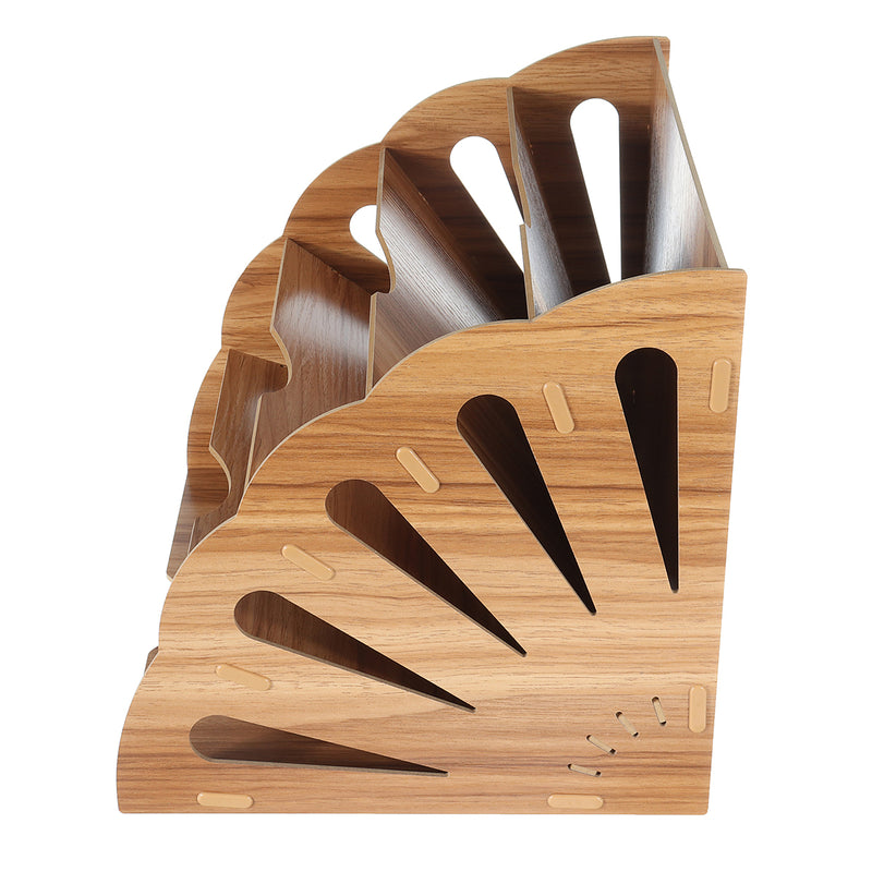 5 Layers Fan Shaped Wooden File Holder Bookshelf Desktop Organizer Storage Shelf A4 File Tray Books Holder Office School Home Supplies