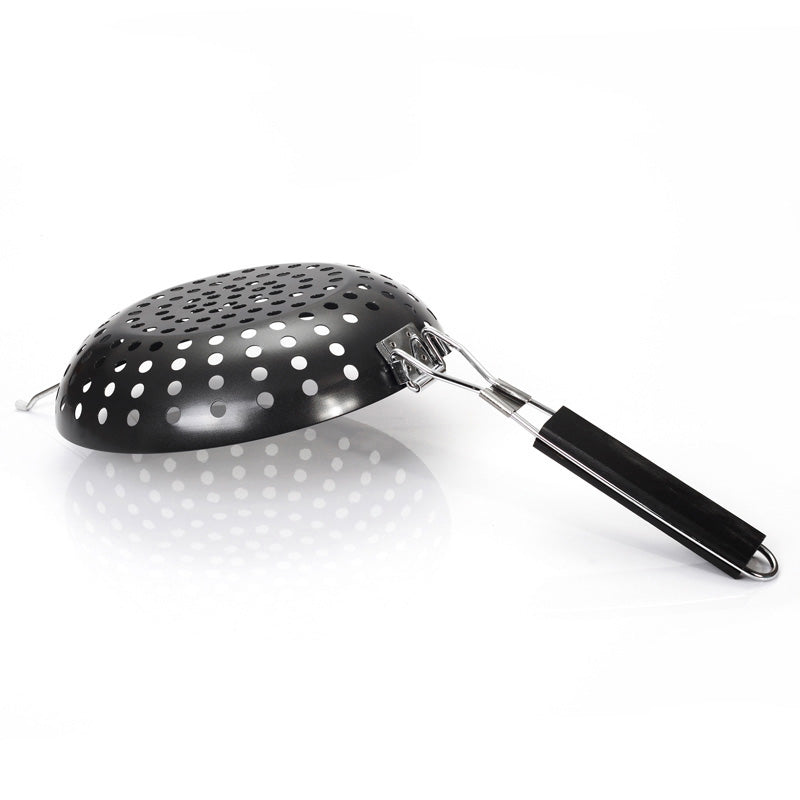Non Stick BBQ Grilling Skillet with Folding Handle Round BBQ Pizza Grill Pan For Veggies Seafood BBQ