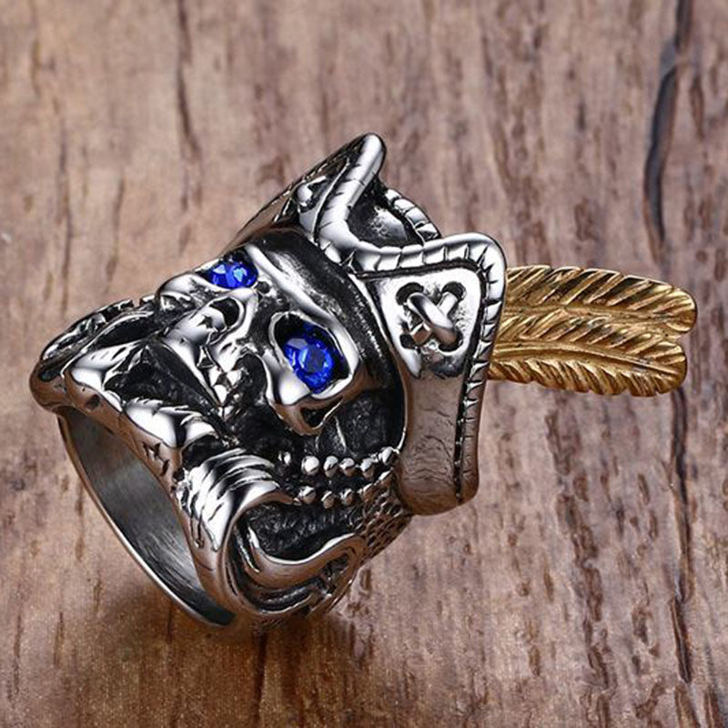 Fashion Blue Eye Skull Stainless Steel Rhinestone Men Ring Ghost Men's Jewelry Gift