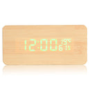 USB Voice Control Wooden Wooden Rectangle Temperature LED Digital Alarm Clock Humidity Thermometer