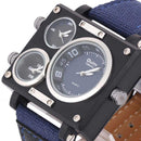 OULM 3595 Men Watch Fashion Three Time Zones Alloy Case Textile Watch Band Quartz Watch
