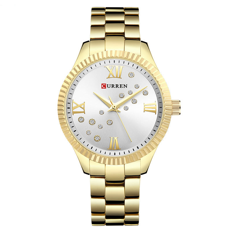CURREN 9009 Crystal Fashion Style Women Wrist Watch Roman Number Quartz Watches