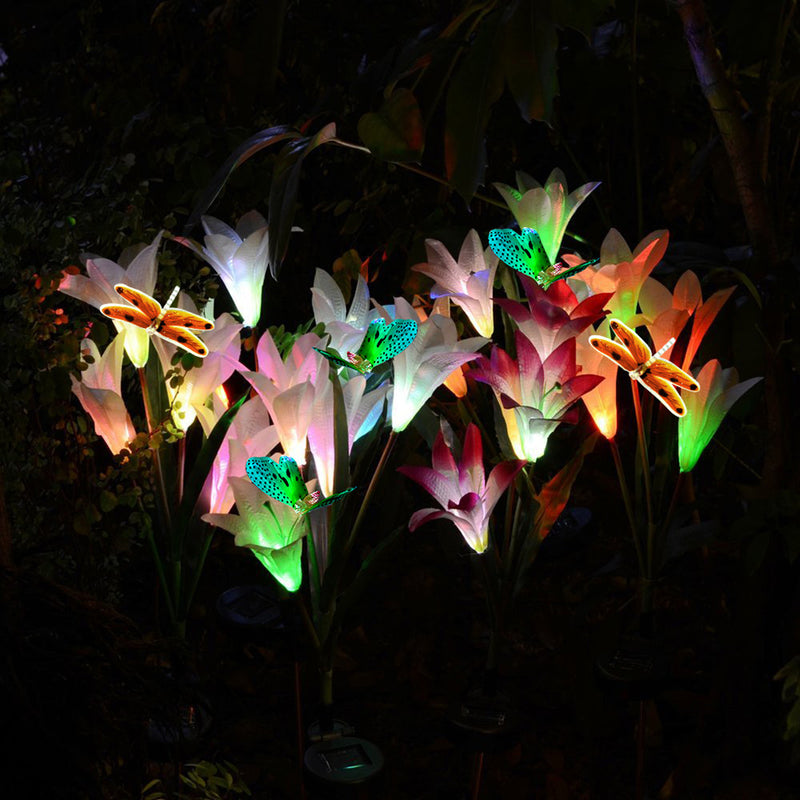 2Pcs/Set Waterproof LED Solar Stake Lily Flower Light Outdoor Garden Lawn Decorations