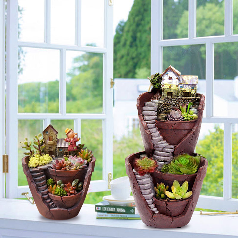 Sky Garden Potted Big House Micro Landscape Meat Plant Pots Flower Pot Resin Decorations