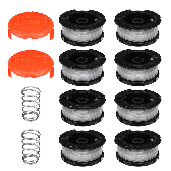 8Pcs Weed Eater String Replacement Spool Line + 2Pcs Trimmer Cap For Black For Decker Lawnmower