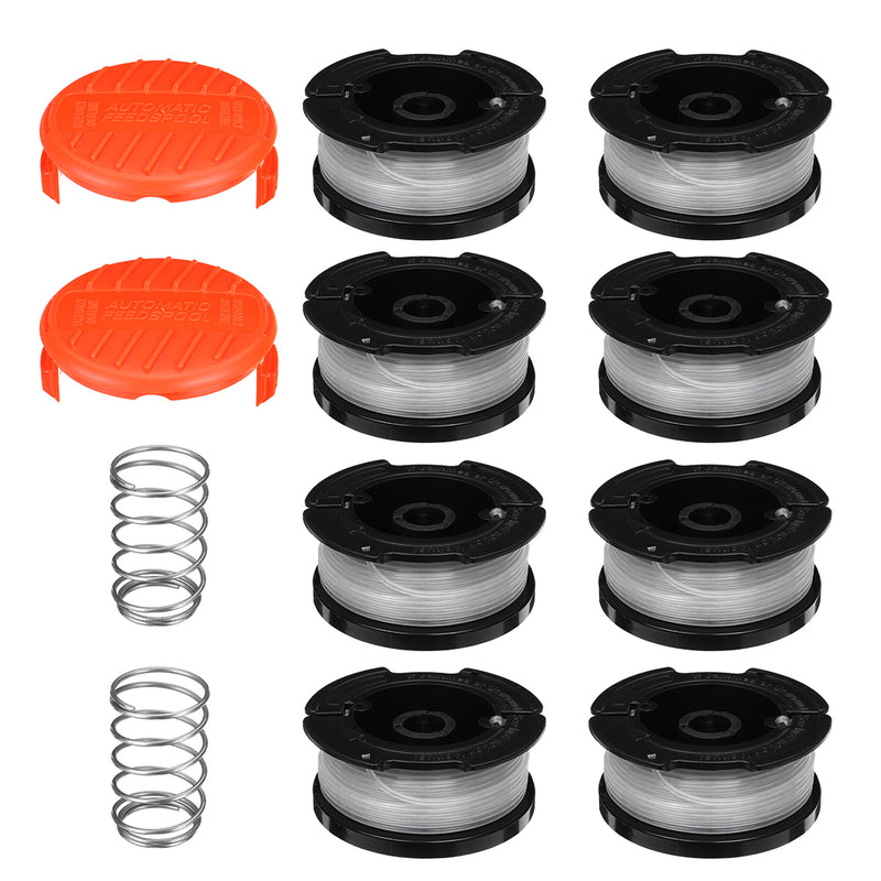 8Pcs Weed Eater String Replacement Spool Line + 2Pcs Trimmer Cap For Black For Decker Lawnmower