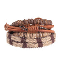 4pcs Men Retro Stretch Cowhide Bracelet Row Set Woven Wristband Fashion Jewelry