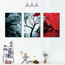 Miico Hand Painted Three Combination Decorative Paintings Botanic Tree Wall Art For Home Decoration