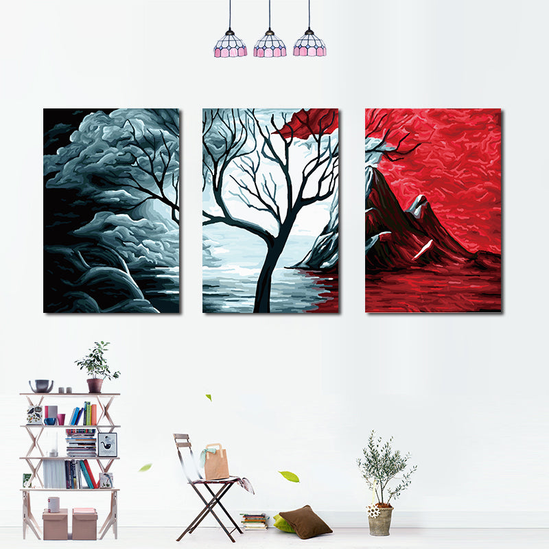 Miico Hand Painted Three Combination Decorative Paintings Botanic Tree Wall Art For Home Decoration