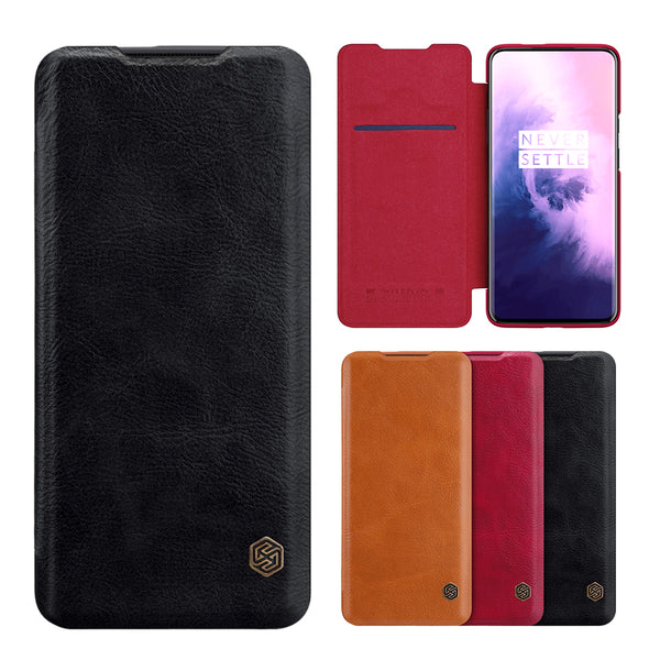 For OnePlus 7T Pro Case NILLKIN Qin Series Vintage Flip Card Slot Holder PC Bumper PU Leather Protective Case