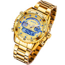 STRYVE S8020 LCD 5ATM Waterproof Week Display Full Steel Fashion Men Dual Display Digital Watch